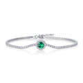 Lab-Created Emerald Round Halo Tennis Bracelet in 925 Sterling Silver