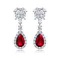 Pear-Cut Lab Ruby Floral Halo Dangle Earrings in 925 Sterling Silver