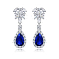 Pear-Cut Blue Sapphire Floral Halo Drop Earrings in 925 Sterling Silver