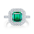 Emerald-Cut Lab Emerald Double Halo Statement Ring in 925 Sterling Silver