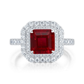 Lab-Grown Ruby Asscher-Cut Double Halo Statement Ring in 925 Sterling Silver