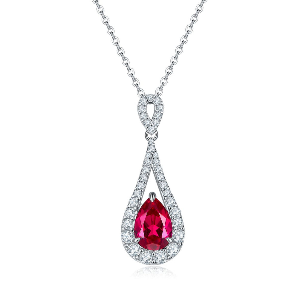 Pear-Cut Lab Gemstone Halo Drop Pendant Necklace in 925 Sterling Silver