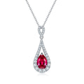Pear-Cut Lab Gemstone Halo Drop Pendant Necklace in 925 Sterling Silver