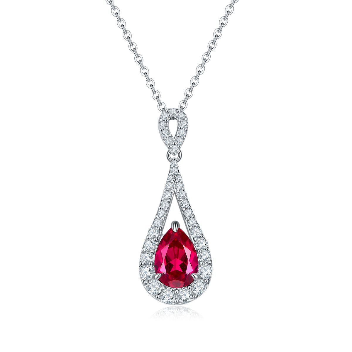 Pear-Cut Lab Gemstone Halo Drop Pendant Necklace in 925 Sterling Silver
