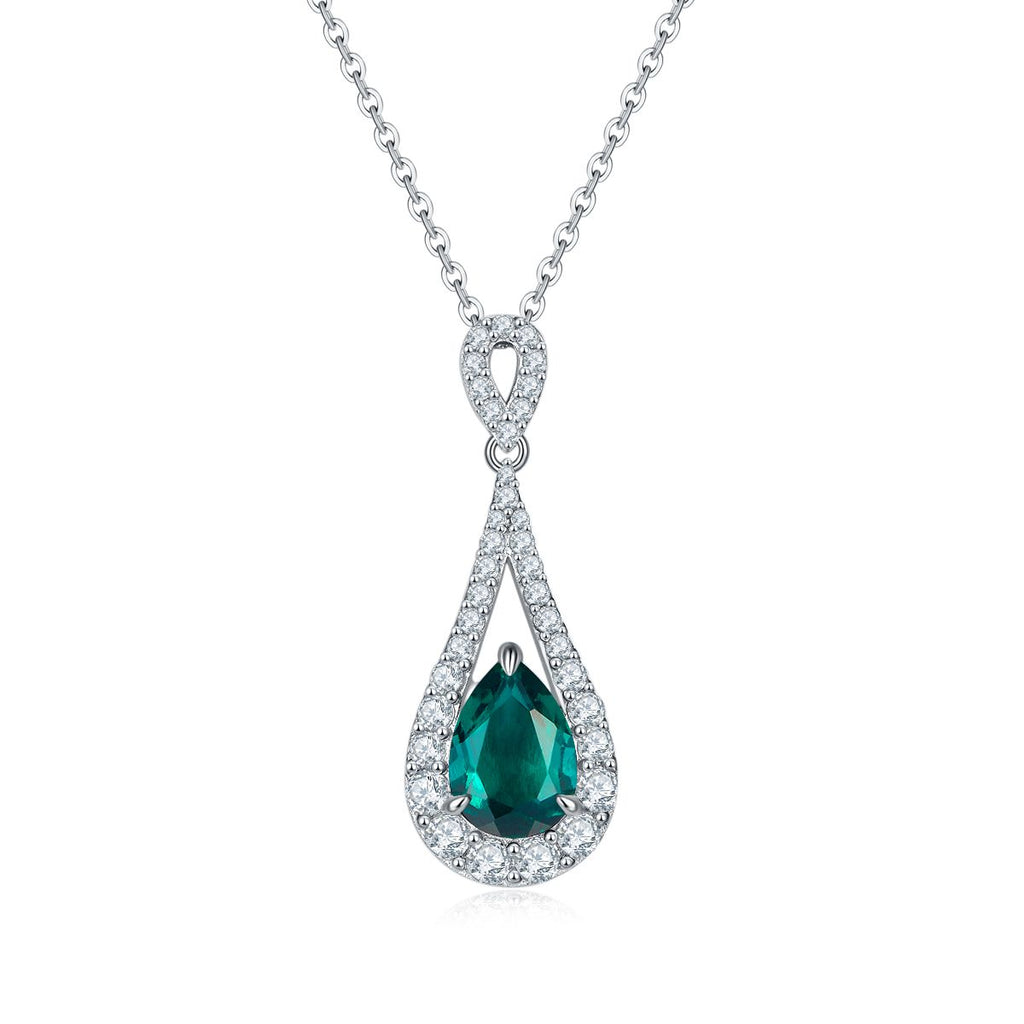 Pear-Cut Lab Gemstone Halo Drop Pendant Necklace in 925 Sterling Silver
