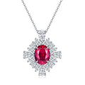 Oval-Cut Lab Gem Floral Halo Pendant Necklace in 925 Sterling Silver