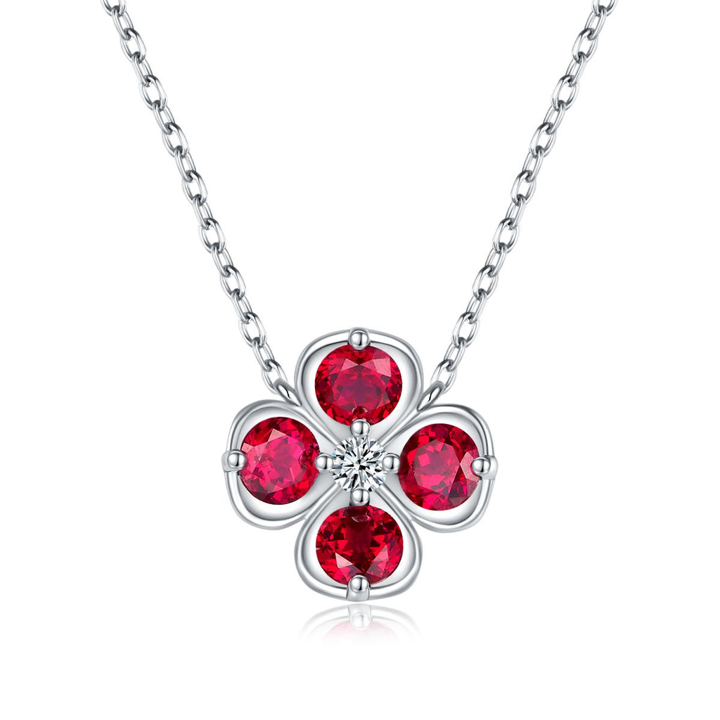 Round-Cut Lab-Grown Gemstone Lucky Four-Leaf Clover Necklace in 925 Sterling Silver