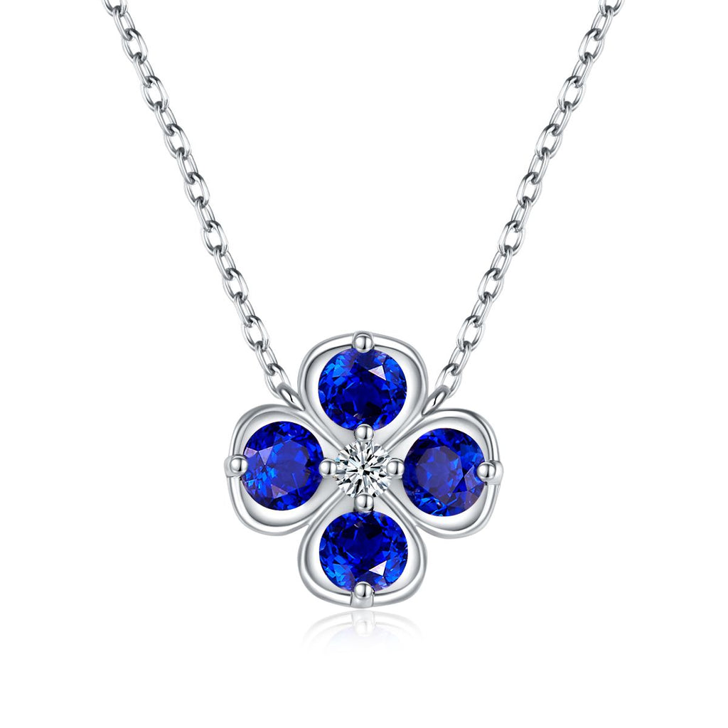 Round-Cut Lab-Grown Gemstone Lucky Four-Leaf Clover Necklace in 925 Sterling Silver