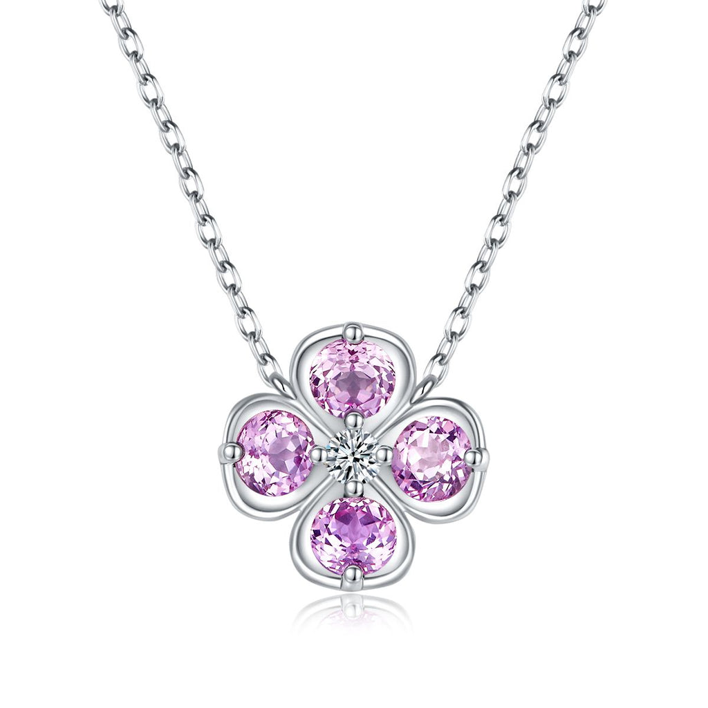 Round-Cut Lab-Grown Gemstone Lucky Four-Leaf Clover Necklace in 925 Sterling Silver