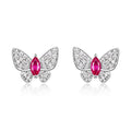 Marquise-Cut Colored Gem Butterfly Stud Earrings in 925 Sterling Silver