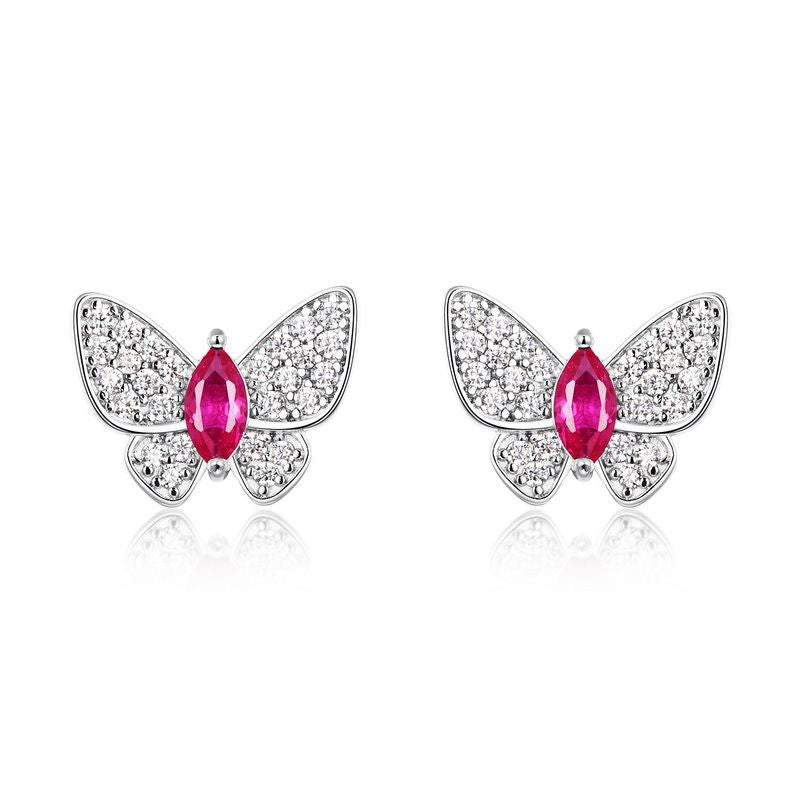 Marquise-Cut Colored Gem Butterfly Stud Earrings in 925 Sterling Silver