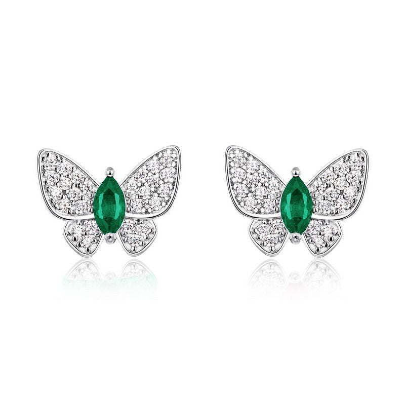 Marquise-Cut Colored Gem Butterfly Stud Earrings in 925 Sterling Silver