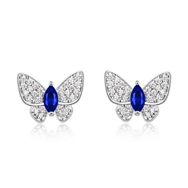 Marquise-Cut Colored Gem Butterfly Stud Earrings in 925 Sterling Silver