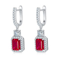 Emerald-Cut Lab Gemstone Halo Huggie Drop Earrings in 925 Sterling Silver