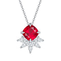 Cushion-Cut Lab Ruby Floral Cluster Pendant Necklace in 925 Sterling Silver
