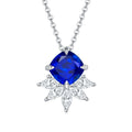 Lab-Created Blue Sapphire Cushion-Cut Floral Pendant Necklace in Silver
