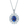 Lab-Created Blue Sapphire Oval-Cut Floral Halo Necklace in 925 Sterling Silver