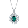 Oval-Cut Lab-Created Emerald Floral Halo Pendant Necklace