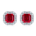 Lab-Created Ruby Asscher-Cut Halo Stud Earrings in 925 Sterling Silver