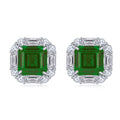 Asscher-Cut Green Lab Emerald Halo Stud Earrings in 925 Sterling Silver