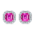 Lab-Created Padparadscha Asscher-Cut Halo Stud Earrings in 925 Sterling Silver