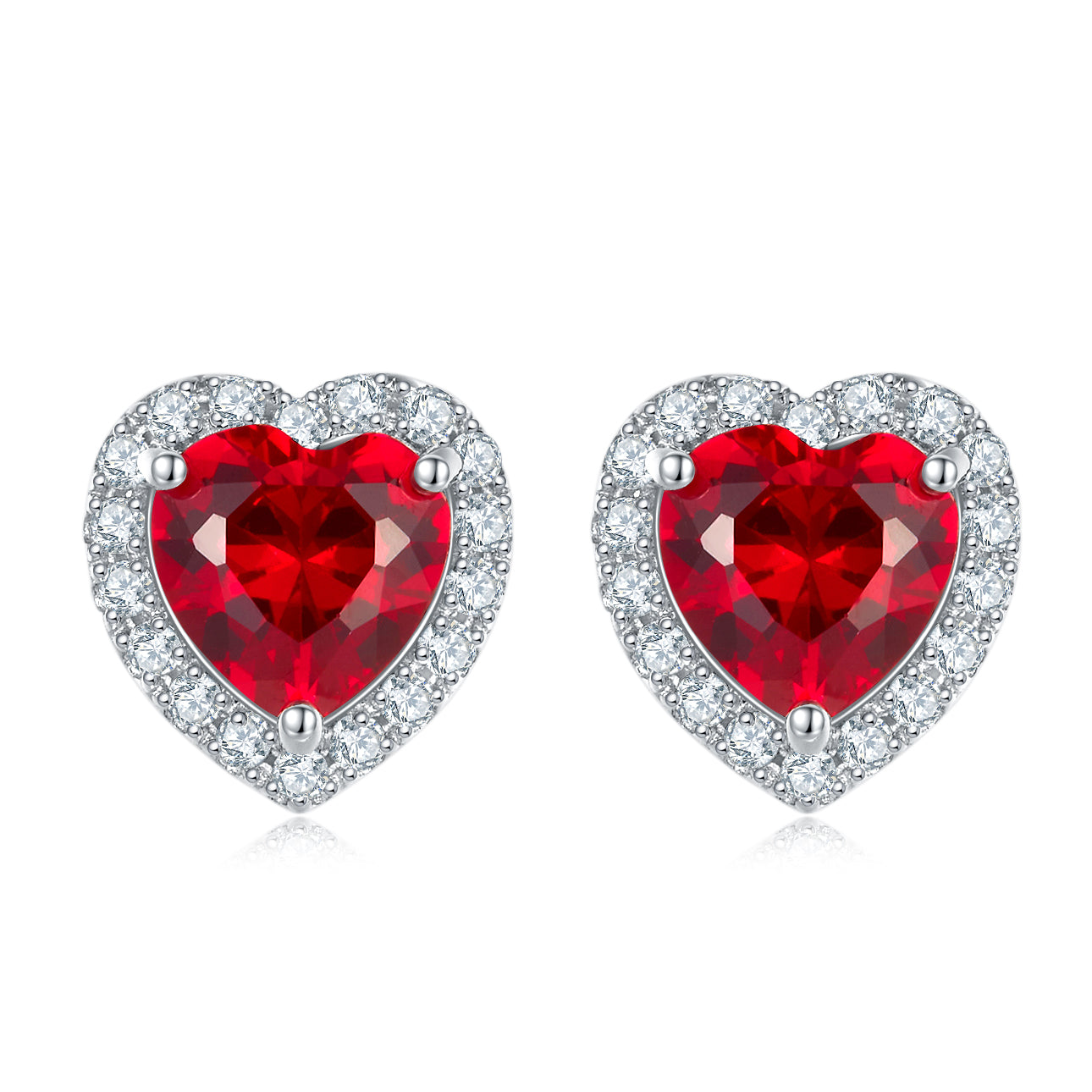 Heart-Cut Moissanite Halo Stud Earrings in 925 Sterling Silver