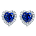 Heart-Cut Lab Sapphire Halo Stud Earrings in 925 Sterling Silver