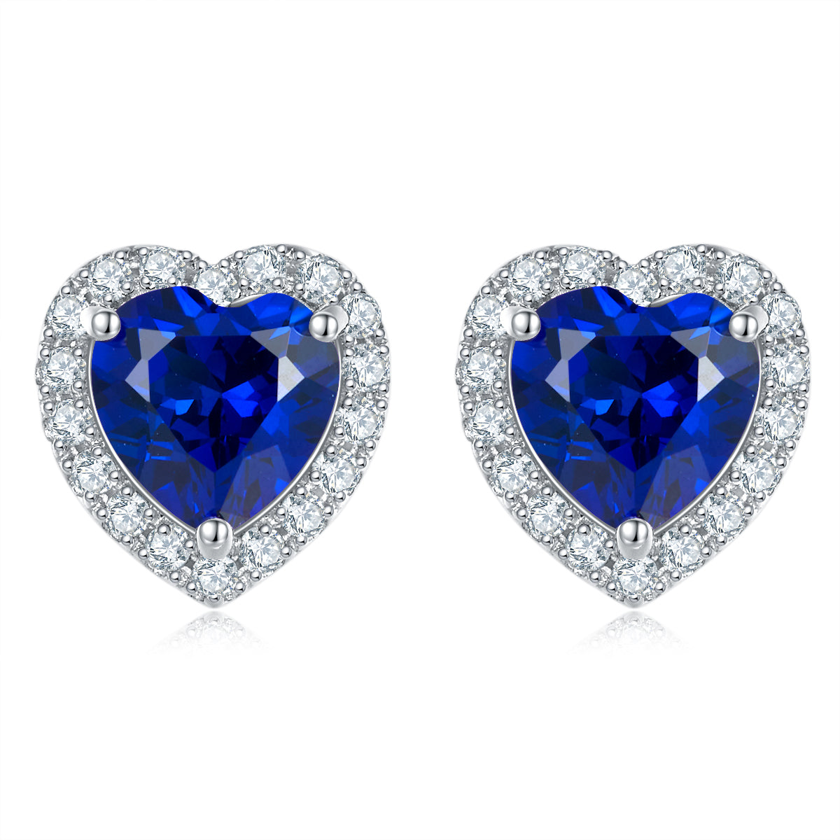 Heart-Cut Lab Sapphire Halo Stud Earrings in 925 Sterling Silver