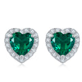 Heart-Cut Green Created Gemstone Halo Stud Earrings in 925 Sterling Silver
