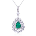 Pear-Cut Lab Emerald Double Halo Drop Pendant Necklace in 925 Sterling Silver