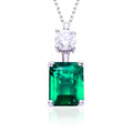 Emerald-Cut Green Lab Emerald Two-Stone Drop Pendant Necklace