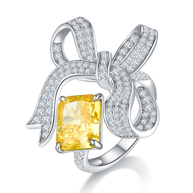 Emerald-Cut Colored Stone Pavé Ribbon Statement Ring in 925 Sterling Silver