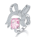 Emerald-Cut Colored Stone Pavé Ribbon Statement Ring in 925 Sterling Silver