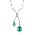 Pear-Cut Lab Emerald Halo Lariat Necklace in 925 Sterling Silver