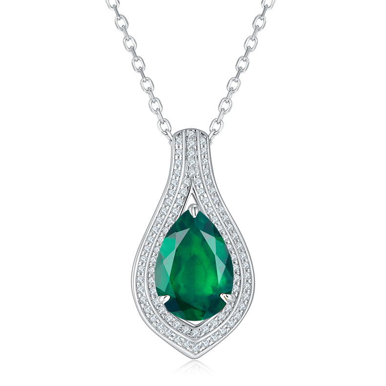 Pear-Cut Lab-Created Emerald Double Halo Teardrop Pendant Necklace