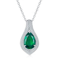 Pear-Cut Lab-Created Emerald Double Halo Teardrop Pendant Necklace
