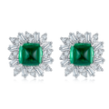 Cushion-Cut Lab Emerald Starburst Halo Stud Earrings in 925 Sterling Silver