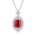 Emerald-Cut Lab Ruby Floral Halo Pendant Necklace in 925 Sterling Silver