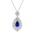 Pear-Cut Blue Moissanite Art Deco Fanburst Pendant Necklace in 925 Sterling Silver