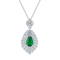 Pear-Cut Lab Emerald Art Deco Fan Pendant Necklace in 925 Sterling Silver