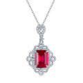 Emerald-Cut Lab Ruby Vintage Halo Pendant Necklace in 925 Sterling Silver