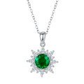 Round-Cut Lab Emerald Sunburst Halo Necklace in 925 Sterling Silver