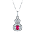 Pear-Cut Lab-Created Ruby Pavé Gourd Pendant Necklace in 925 Sterling Silver
