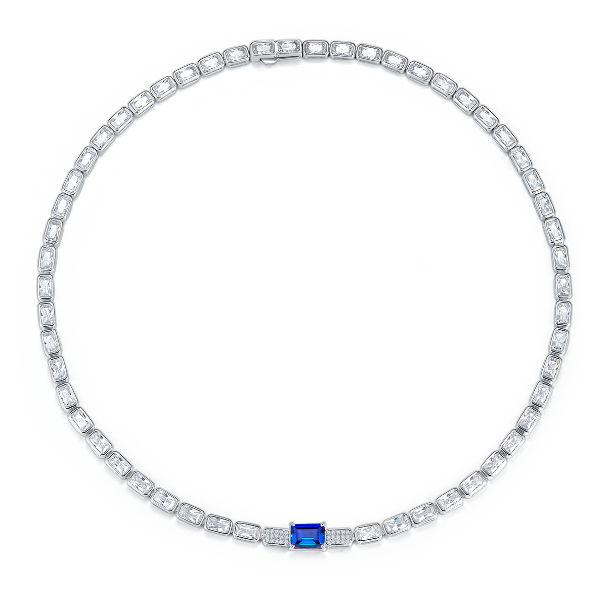 Emerald-Cut Lab Sapphire Tennis Necklace in 925 Sterling Silver