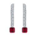 Princess-Cut Red Moissanite Art Deco Drop Earrings in 925 Sterling Silver