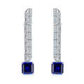 Princess-Cut Lab Sapphire Art Deco Linear Drop Earrings in Sterling Silver