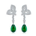 Pear-Cut Lab Emerald Leaf Motif Drop Earrings in 925 Sterling Silver