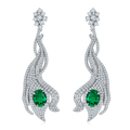Oval-Cut Green Moissanite Pavé Flame Drop Earrings in 925 Sterling Silver