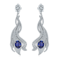 Oval-Cut Lab-Created Sapphire Flame Drop Earrings in 925 Sterling Silver