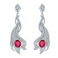 Oval-Cut Lab Ruby Flame-Inspired Drop Earrings in 925 Sterling Silver